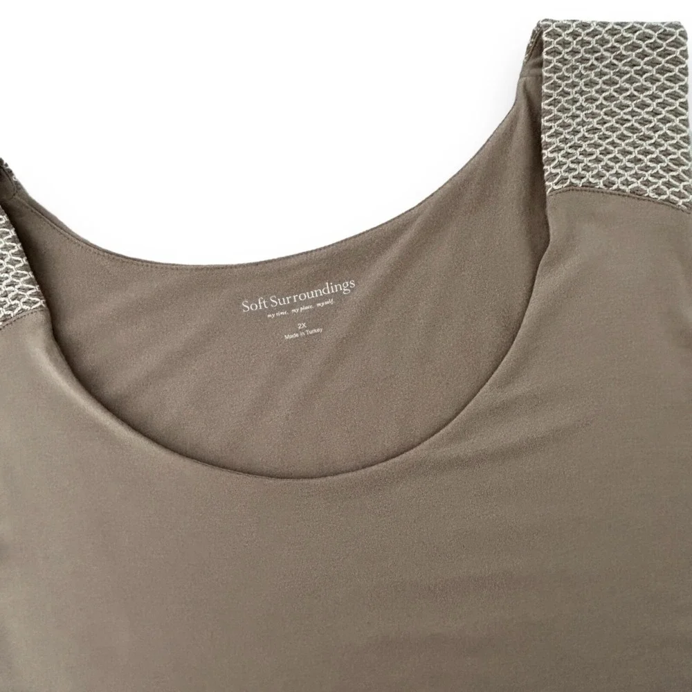 Soft Surroundings Women's 2X Beige Layered Rayon Sleeveless Tunic Tank Top - Picture 7 of 10